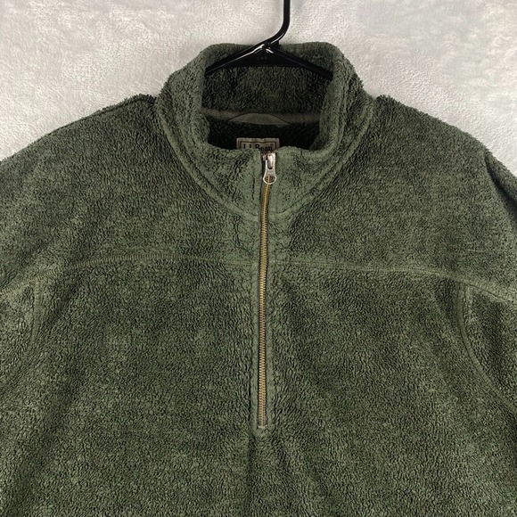 LL Bean Sweatshirt Mens XLT Tall Green Terry Winterloft Fleece 1/2 Zip Pullover - Picture 3 of 9